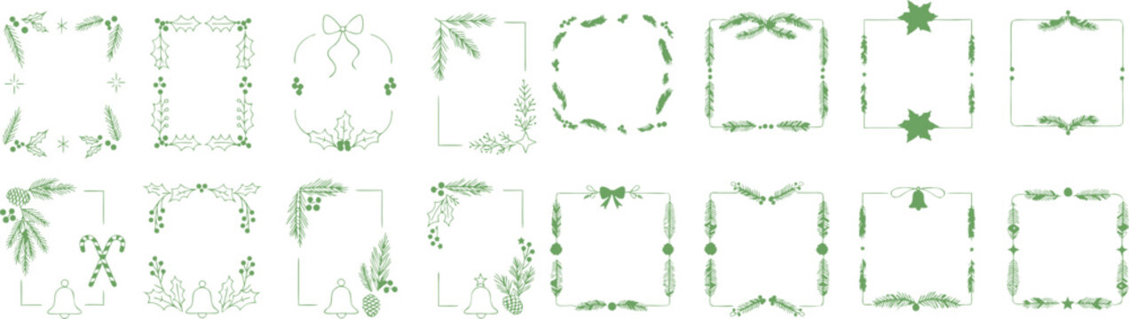 Christmas frames with green leaves and berries