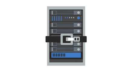 Fototapeta premium Conceptual Illustration of Server Data Compression with a Belt Tightening Around a Computer Server Rack for Storage Efficiency