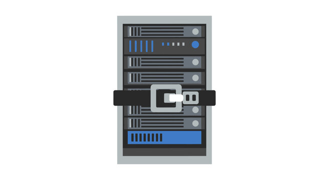Conceptual Illustration of Server Data Compression with a Belt Tightening Around a Computer Server Rack for Storage Efficiency