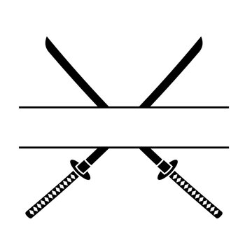 Katana sword monogram svg cut file. Isolated vector illustration.