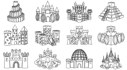 Hand-Drawn Fantasy Castle Collection: Medieval, Ancient, Fairytale & Abstract Designs © Akun