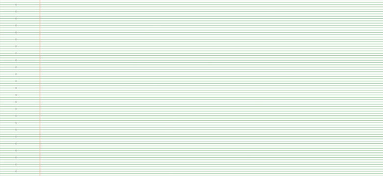 Classic notebook paper lines background. blank school lined sheet texture, faint green horizontal stripes, red margin. for educational web templates, student stationery layouts. vector.