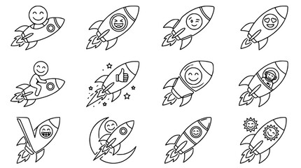 Rocket Ship Icons with Emojis and Characters - Space Exploration & Success © Akun