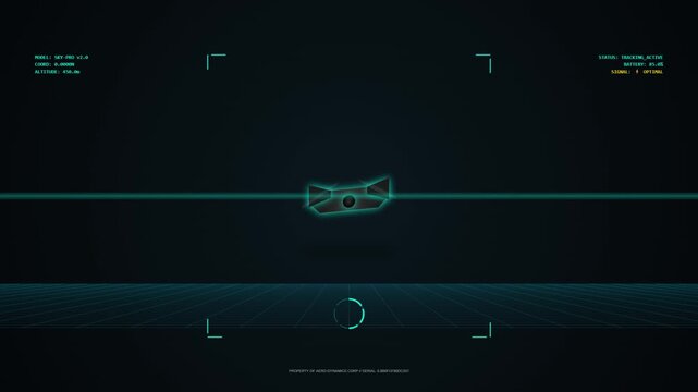 Futuristic HUD interface tracking a stealth drone in night flight
