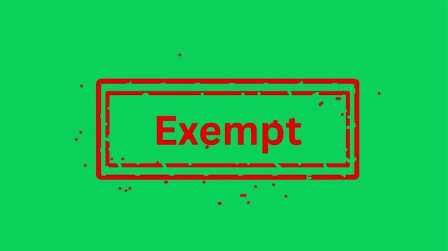 Red exempt stamp graphic with green and black background and subtle camera movement