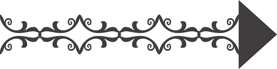 Decorative arrow design with elegant vintage floral swirl patterns and artistic scroll motifs in black isolated on transparent background © SIRIN