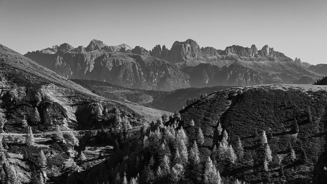 Mountainous landscape, the backdrop of the Dolomites, Merano 2000 skiing and hiking area, near Merano, South Tyrol, Italy