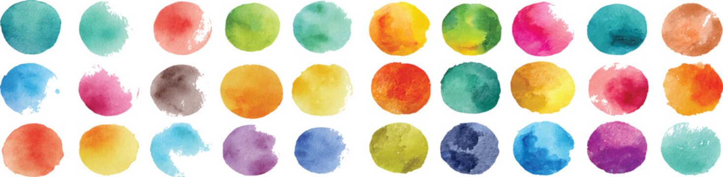 Set of watercolor circles brash multicolored. watercolor on white background. Colorful watercolor brush strokes vector. set of paint splatter illustration.