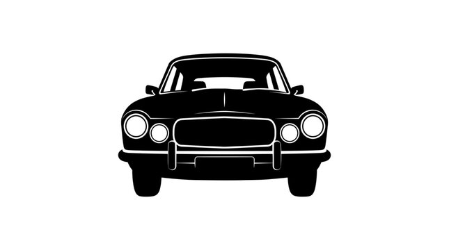 Vintage automobile front view black and white silhouette