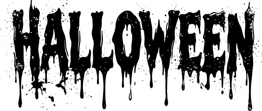 Halloween silhouette isolated on transparent background with dripping blood effect