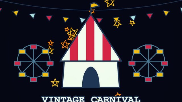 Vintage Carnival Animation with Striped Tent and Spinning Ferris Wheel