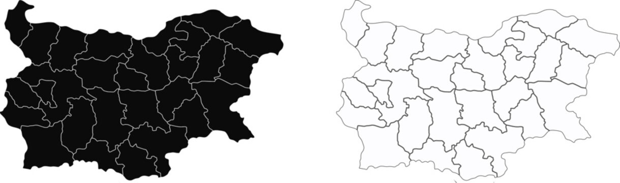 Bulgaria regional administrative map set black and outline vector graphic