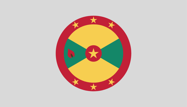 Circular icon displaying the Grenada flag colors and symbols including stars, a red border, and a small nutmeg emblem design.