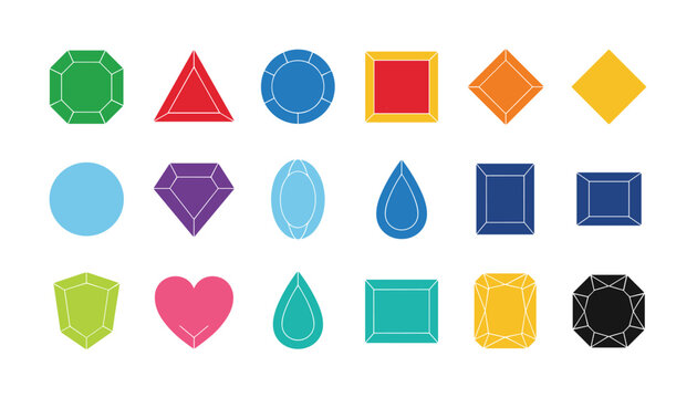 Collection of various colorful gemstones in different shapes and cuts on a white background for jewelry making and design.