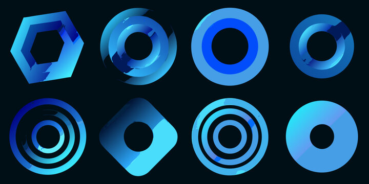 Blue geometric shapes with gradient fills 3d rendering