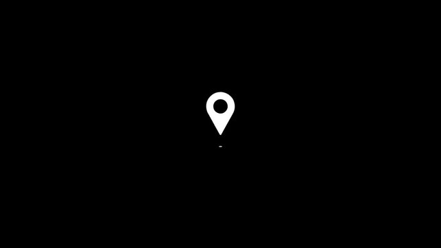 White location pin marker icon on an isolated dark black background for map navigation, travel direction, and GPS tracking concept