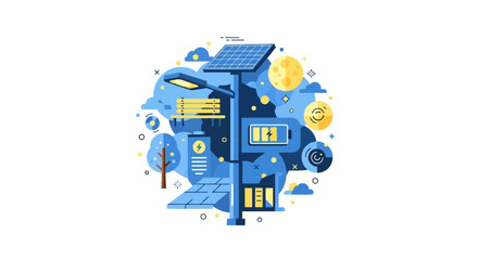 Fototapeta premium Solar Powered Smart City Infrastructure Vector Illustration for Renewable Energy and Green Urban Development Concept
