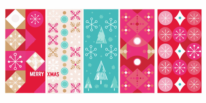 Christmas pattern designs with snowflakes trees and geometric shapes vector illustration