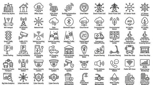 Various icons representing different industries and objects are shown.