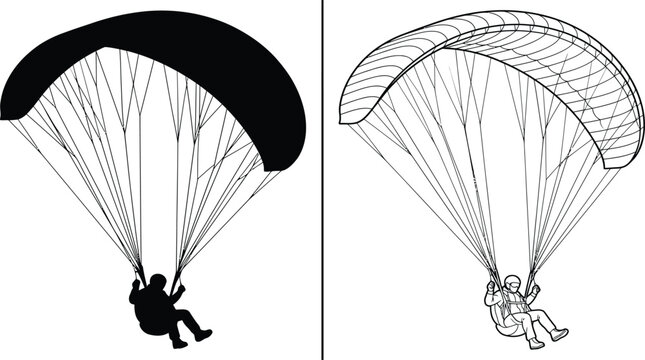 Parachutists Set with a Flying Person on a Parachute and a Paragliding Harness