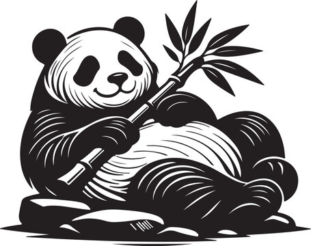 Giant Panda Bear Eating Bamboo Branch