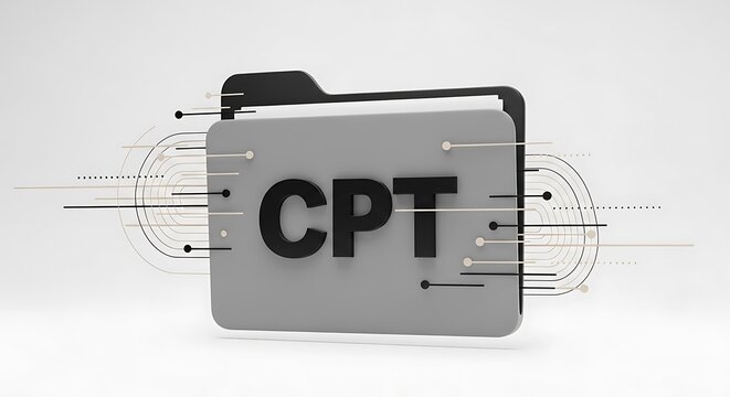 3d illustration of a gray file folder with cpt text and abstract design elements