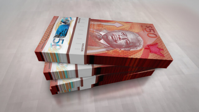 Barbados 50 dollar money banknotes pack 3d illustration