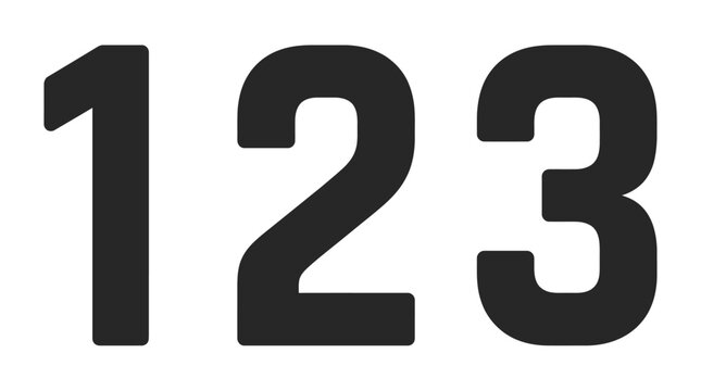 Bold black numbers 123 on white background, minimalist sans serif numeric sequence vector, clean counting digits for education and business