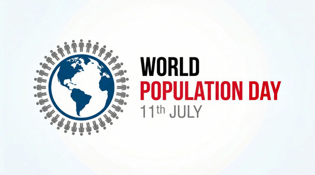 World Population Day 11th July banner, global community concept with earth globe and people icons, international awareness day graphic