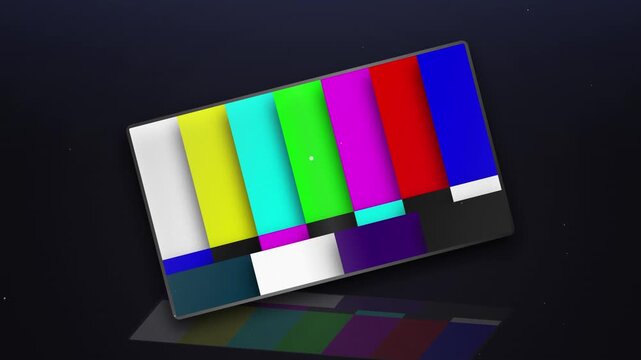 Floating television test pattern screen with signal glitch motion