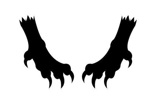 Black silhouette of two monster claws with sharp talons on a white background