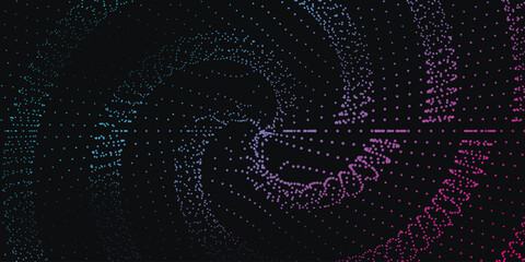 Abstract digital background with a swirling pattern of glowing particles in a gradient of teal to purple © ClipNova