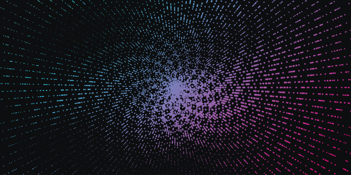 Abstract background with a radial pattern of glowing dots, digital data visualization, futuristic technology concept, purple and blue gradient