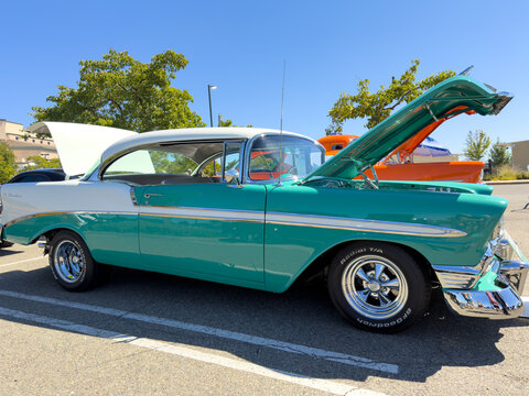 Turquoise 1956 Chevrolet Bel Air Hardtop At Car Show