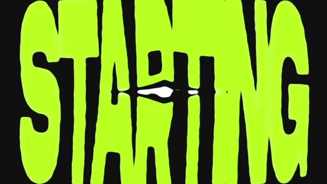 Graphic motion animation displaying the word starting in bold lime green typography