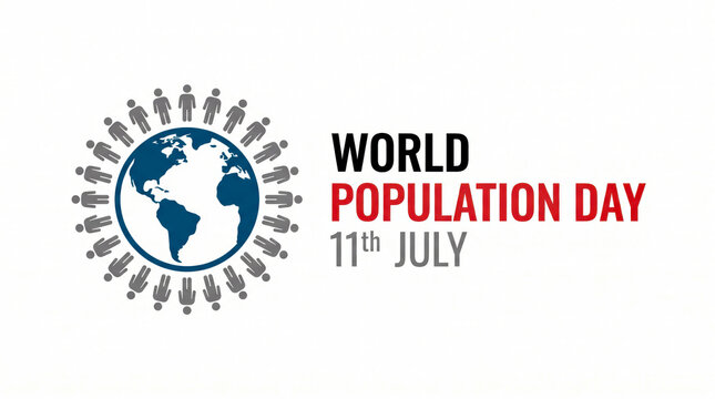 World Population Day banner for 11th July, global community concept with earth globe and people icons, international demographic awareness graphic