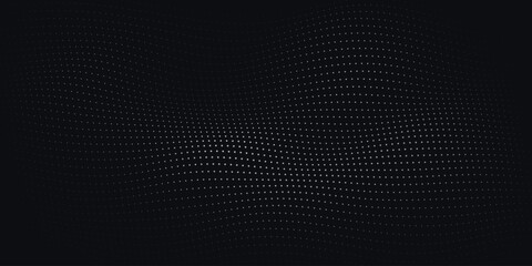 Dark abstract background with wavy halftone pattern, black digital texture with flowing dots, elegant carbon fiber style vector for tech design © ClipNova