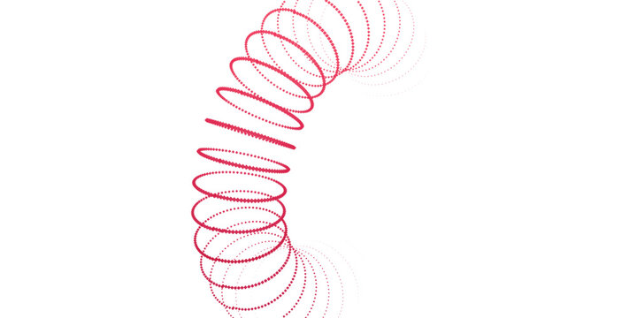 Abstract red spiral coil vector, minimalist 3D spring wire illustration, curved metallic slinky shape on white background