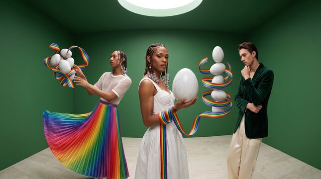 Diverse Group Celebrating Pride with Rainbow Symbols