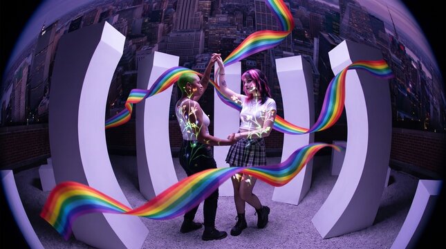 LGBTQ+ Couple Celebrating Pride in Urban Setting