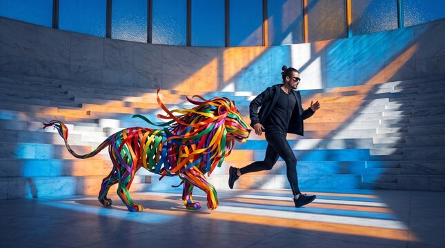 Runner With Colorful Lion Energy Motivation