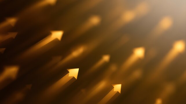 Abstract gold market volatility represented through dynamic geometric patterns and arrows, modern financial artwork
