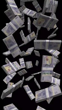 Vertical Angola Money, Falling Angolan Kwanza Bills Black Background, Premium African Finance Cash Stacks, 4K