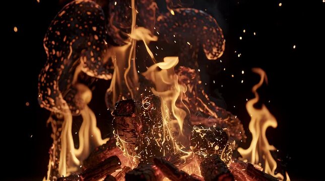 Closeup of burning fire flames.