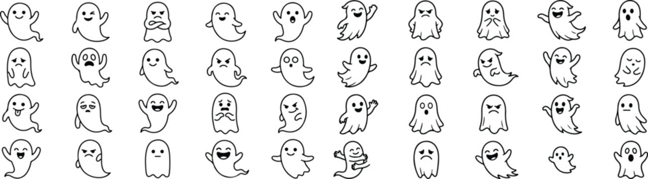 Halloween vector bundle 30 spooky ghost illustrations for halloween decorations and designs