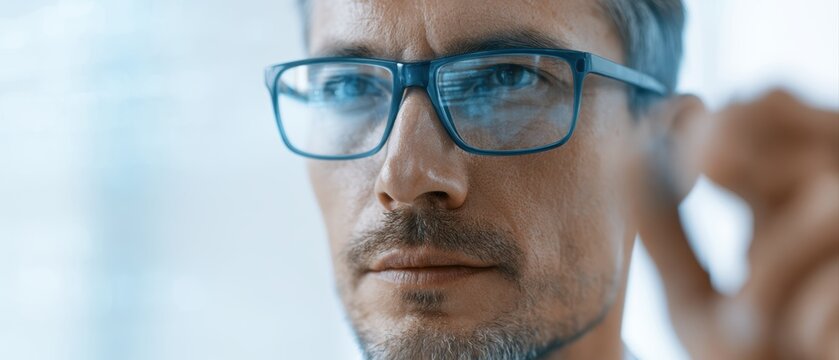 Business executive reviewing AI-generated insights on transparent holographic display, futuristic office environment