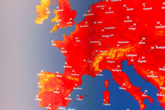 Temperature record and europe red map concept for extreme heatwave and global warming