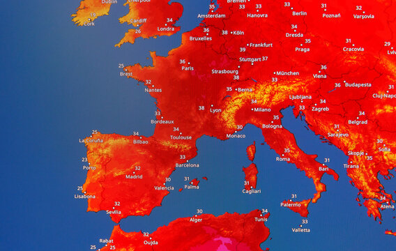 Temperature record and europe red map concept for extreme heatwave and global warming