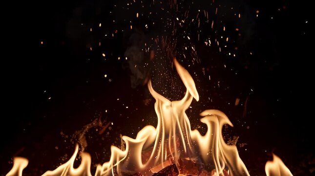 Flames burning on dark background.