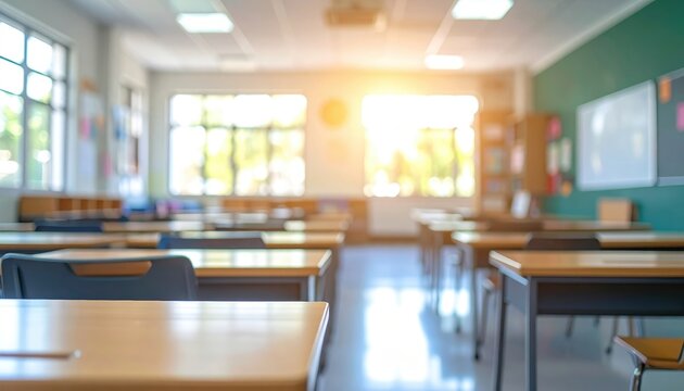 Blurred classroom background with educational environment and modern learning atmosphere